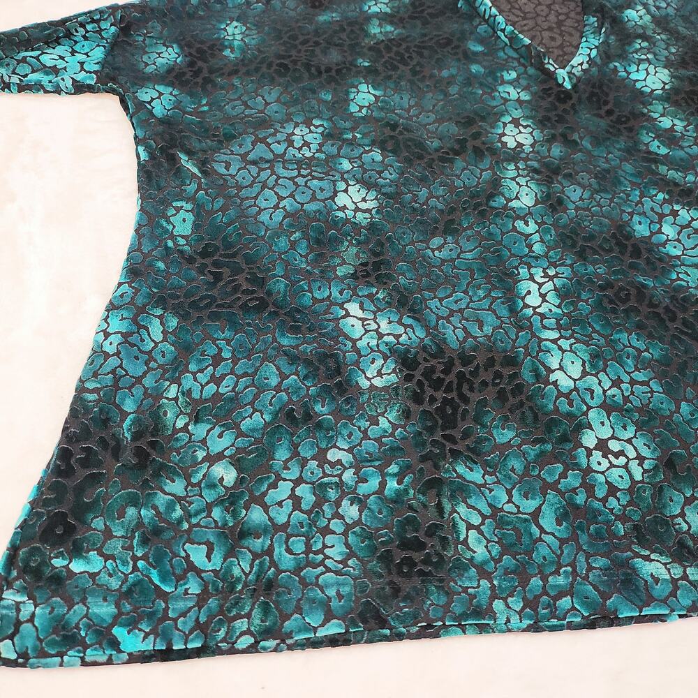Vintage Show Me Your Mumu Teal Velvet Leopard Top Small Whimsigoth Metallic 90s - Picture 9 of 14